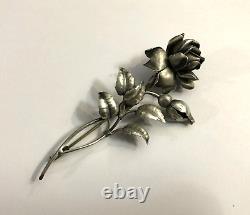 Ancienne broche rose ART NOUVEAU en argent massif Bijoux Style Nancy 9,5 cm