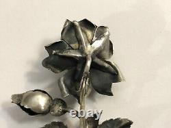 Ancienne broche rose ART NOUVEAU en argent massif Bijoux Style Nancy 9,5 cm