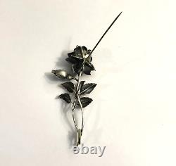 Ancienne broche rose ART NOUVEAU en argent massif Bijoux Style Nancy 9,5 cm