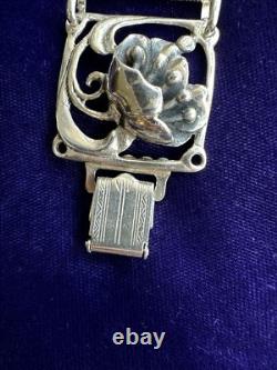 Antique Art Nouveau Sterling Danecraft Style Fleur Panneau Bracelet Lien 19.7cm
