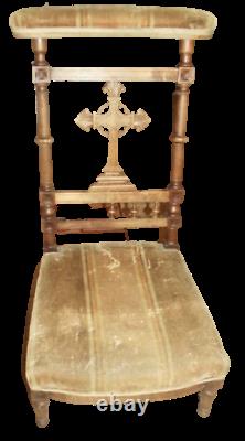 Antique Prie Dieu Tapisserie Tissu Prière Ecclésiastique Croix style Art Nouveau