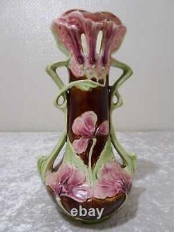Antique Style Art Nouveau Design Floral Majolique Vase Vintage À 1900 21 CM