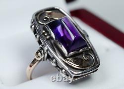 Argent / 8K Or Style Ancien Art Nouveau Bague Avec Améthyste