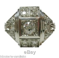 Bague Art Déco Or Blanc 18k Avec 0.70 Carats Diamants Hvs Ring Old Style