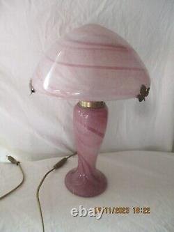 Belle Lampe champignon en pâte de verre rose style Art Nouveau dlg Gallé, autre