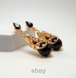 Boucles D'Oreilles Femme Noirs Longues Goutte Style Art Nouveau Déco Ans 20