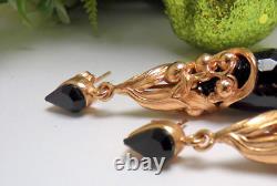 Boucles D'Oreilles Femme Noirs Longues Goutte Style Art Nouveau Déco Ans 20