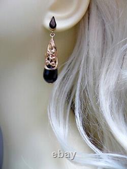 Boucles D'Oreilles Femme Noirs Longues Goutte Style Art Nouveau Déco Ans 20