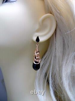 Boucles D'Oreilles Femme Noirs Longues Goutte Style Art Nouveau Déco Ans 20