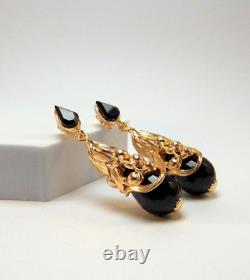 Boucles D'Oreilles Femme Noirs Longues Goutte Style Art Nouveau Déco Ans 20