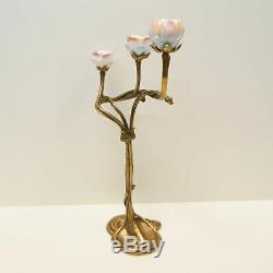 Bougeoir Fleurs Style Art Deco Style Art Nouveau Bronze massif Ceramique Porcela