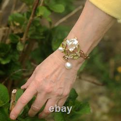 Bracelet Art Nouveau Feuille Vert Perle Baroque Blanc Vintage Style QD12