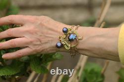 Bracelet Art Nouveau Réglable Feuille Vert Perle Baroque Noir Vintage Style QD12