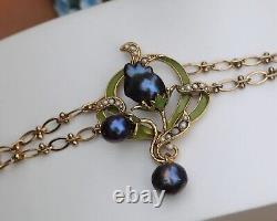 Bracelet Art Nouveau Réglable Feuille Vert Perle Baroque Noir Vintage Style QD12