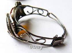 Bracelet en argent massif et ambre style Art Nouveau silver bracelet