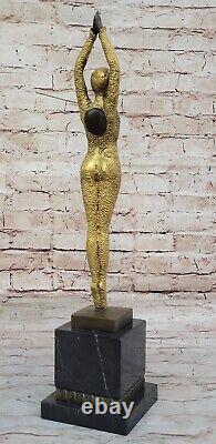 Bronze Art Sculpture Danseuse Par D. H. Style Art Nouveau Statue Figurine