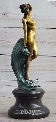 Bronze Sculpture, Main Fabriqué Statue Style Art Nouveau Érotique Nu Fille Avec