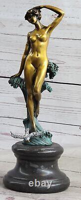 Bronze Sculpture, Main Fabriqué Statue Style Art Nouveau Érotique Nu Fille Avec