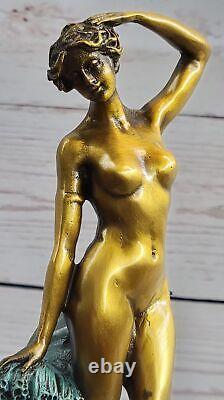 Bronze Sculpture, Main Fabriqué Statue Style Art Nouveau Érotique Nu Fille Avec