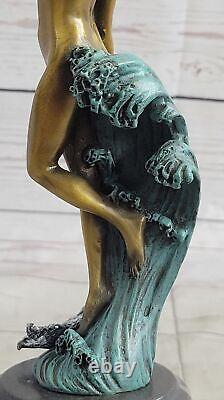 Bronze Sculpture, Main Fabriqué Statue Style Art Nouveau Érotique Nu Fille Avec