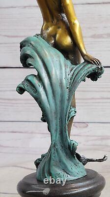 Bronze Sculpture, Main Fabriqué Statue Style Art Nouveau Érotique Nu Fille Avec