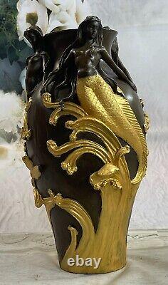 Bronze Sculpture Style Art Nouveau Superbe Détaillé Vase Chair Ouvre Figurine