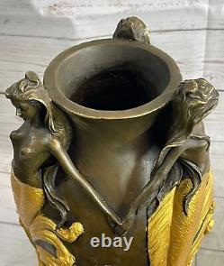 Bronze Sculpture Style Art Nouveau Superbe Détaillé Vase Chair Ouvre Figurine