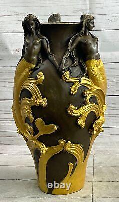 Bronze Sculpture Style Art Nouveau Superbe Détaillé Vase Nu Ouvre Figurine Solde