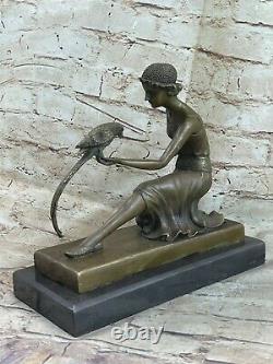Bronze Style Art Nouveau Deco Sculpture Fille Pirate Avec / Perroquet Chiparus