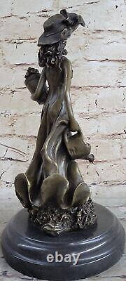Bronze Style Art Nouveau Statue Sculpture Figurine Chair Fille Debout By Jean La