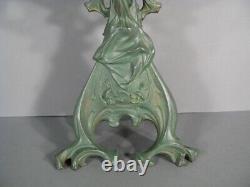 Candélabre Chandelier Style Art Nouveau Bronze Patiné Femme Fleur Jugendstil