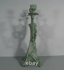 Candélabre Chandelier Style Art Nouveau Bronze Patiné Femme Fleur Jugendstil