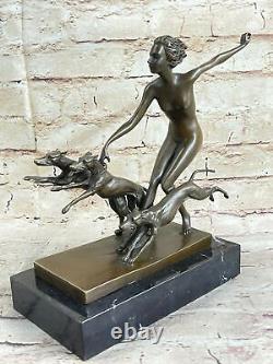 Collection Bronze Sculpture Statue Style Art Nouveau Signée Nu Diane The Hunter