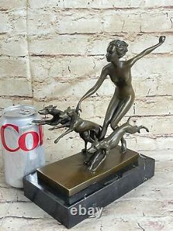 Collection Bronze Sculpture Statue Style Art Nouveau Signée Nu Diane The Hunter