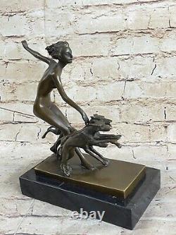 Collection Bronze Sculpture Statue Style Art Nouveau Signée Nu Diane The Hunter