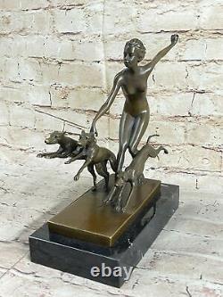 Collection Bronze Sculpture Statue Style Art Nouveau Signée Nu Diane The Hunter