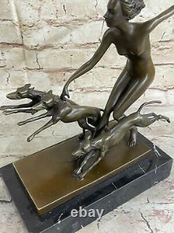 Collection Bronze Sculpture Statue Style Art Nouveau Signée Nu Diane The Hunter