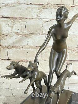 Collection Bronze Sculpture Statue Style Art Nouveau Signée Nu Diane The Hunter