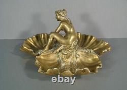 Coupe Vide-poches Bronze Style Art Nouveau Décor Naïade Coquilles Signé Huppé