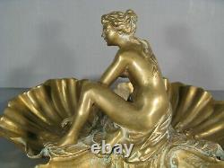 Coupe Vide-poches Bronze Style Art Nouveau Décor Naïade Coquilles Signé Huppé