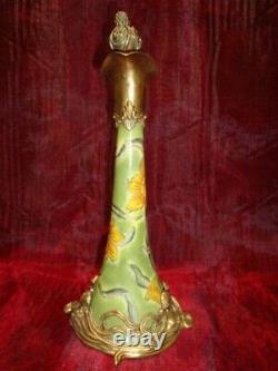 Cruche Pichet Fleur Iris Style Art Deco Style Art Nouveau Porcelaine Bronze