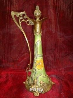 Cruche Pichet Fleur Iris Style Art Deco Style Art Nouveau Porcelaine Bronze