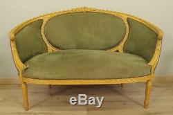 Deux fauteuils et un canapé style Louis XVI bois peint