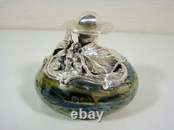 Flacon Parfum Verre et Argent Massif Art Nouveau Roi SALOMON Israel style Loetz