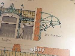 Français Style Art Nouveau Architecture Diagramme Civil Ingénierie Imprimé Large
