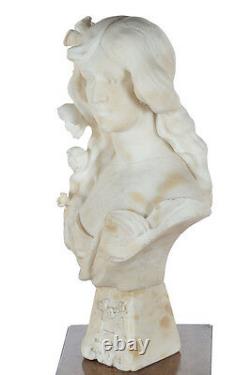 Italien Style Art Nouveau Fabuleux Albâtre Buste De Un Fille C. 1890s
