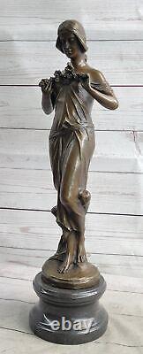 Jean La Style Art Nouveau Femelle Personifying Ressort Bronze Sculpture Statue