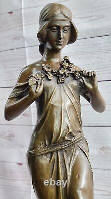 Jean La Style Art Nouveau Femelle Personifying Ressort Bronze Sculpture Statue