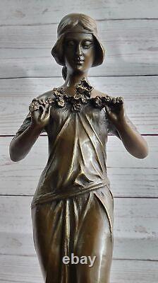 Jean La Style Art Nouveau Femelle Personifying Ressort Bronze Sculpture Statue