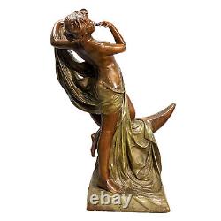 Jeune fille drapée bronze style Art Nouveau double patine verte